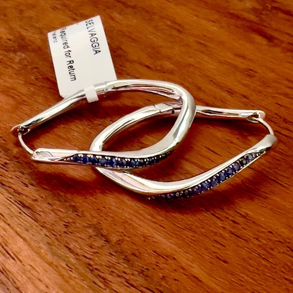 NWT Judith Ripka Nova Large Pave Blue Sapphire Hoops - Picture 6 of 15